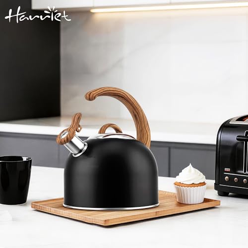 Harriet Tea Kettle Whistling Stovetop Tea Pot, 3.1QT Food Grade Stainless Steel Kettle for Boiling Water Coffee or Milk(Black) - color: Black