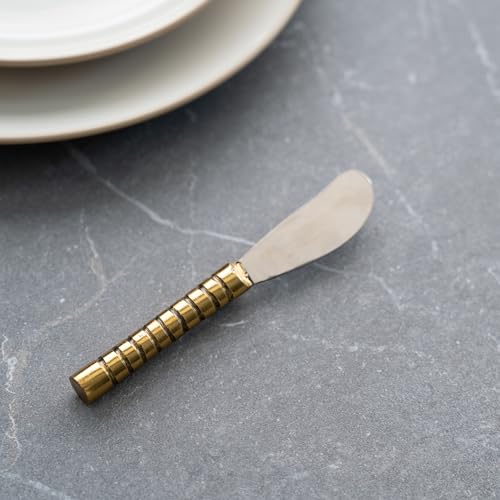 India Handicrafts 16324 Antiqued Beaded Gold And Silver Tone 5.5 x 1 Stainless Steel Kitchen Serving Cheese Spreader Knives, Pack of 2