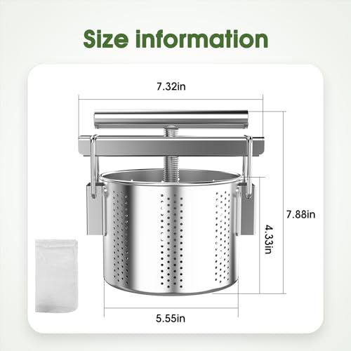Stainless Steel Manual Vegetable Squeezer-Heavy Duty Cheese & Yogurt Strainer for Removing Excess Liquid from Soft Fruit & Vegetables (Not for Hard Fruits)