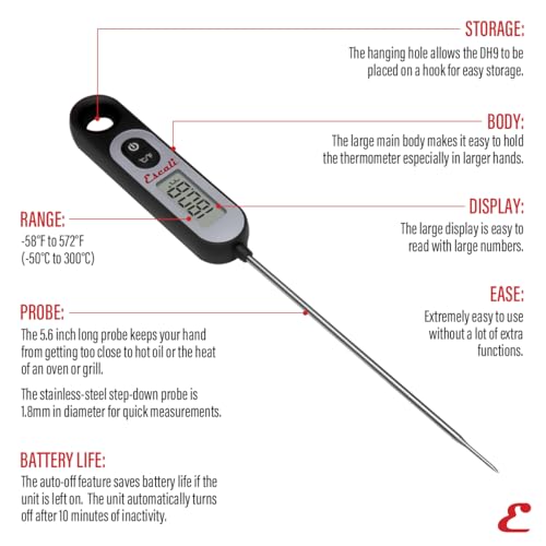 Escali Long Stem Digital Thermometer for Meat, Frying, Cooking, Candy and Kitchen Use, Extra Long 5.6-Inch Probe, Black - color: Digital Black, size: One Size