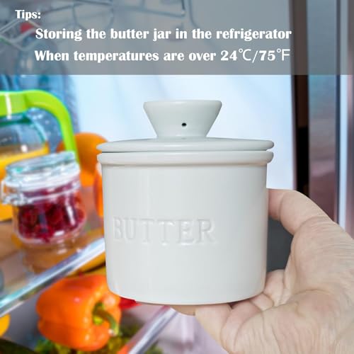 Ceramic Butter Crock, Airtight Butter Crock With Lid for Countertop, Round French Butter Keepers, Porcelain Butter Dish With Lid (White) - size: White