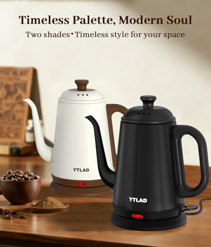 Gooseneck Electric Kettle 1L, 1000W Fast Boiling for Pour-Over Coffee & Tea, 304 Stainless Steel BPA-Free, Precise Flow Spout, Auto Shut-Off & Boil-Dry Protection, Retro Style (Black) - color: Black