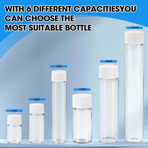 7ml Clear Glass Vials with Screw Caps and Plastic Stoppers, 2 Dram Small Liquid Sample Vial, Leak-Proof Vial, 25PCS(White Cap) - color: CLEAR, size: 7ml