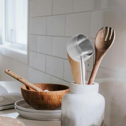 Kitchen Stainless Steel Soup Ladle - 10.6” Heat-Long Handle Oil Dipping Spoon for Soups Stews & Sauces Heat-Resistant Rust-Proof (280ml) - color: Silver
