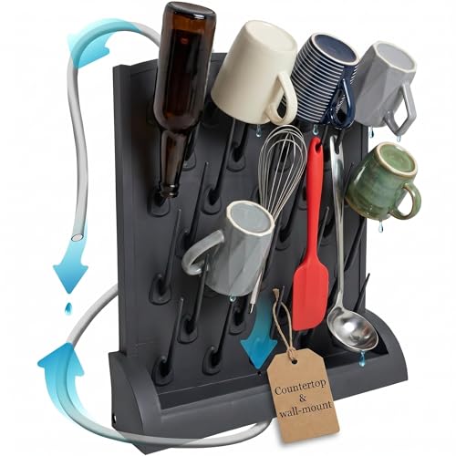 Bottle Drying Rack Kitchen Organizer, Wall Mounted Commercial Dryer for Squeeze Sauce Bottles Glassware, Lab Drying Racks, Test Tube Holder, Sink Drain Rack (32 Pegs) - size: 32 Pegs
