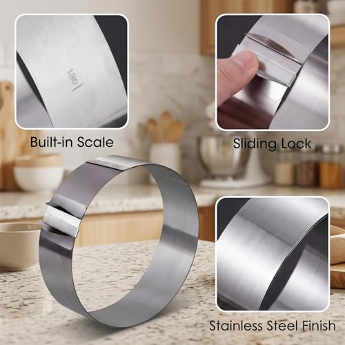 Amylove 1 Pcs Adjustable 6-12 Inch Round Cookie Cutter, Circle Cookie Cutter Stainless Steel Round Cake Trimmer for Baking Kit Mousse Layered Cake Biscuit Food Tiramisu Pastry