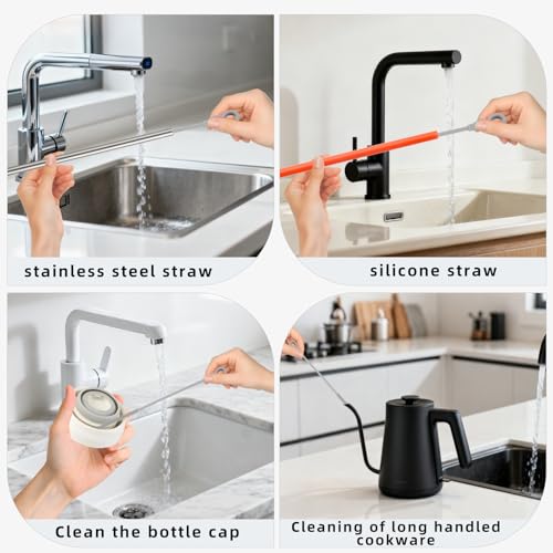 Silicone Straw Cleaner Brush, 4Pcs Reusable Straw Brush Set with Extra-Long Design for Cleaning Thin Metal Straws and Wider Milkshake Straws (6mm+9mm Gray) - color: Gray