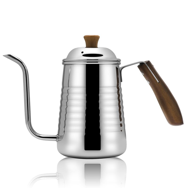 Small & Elegant Stainless Steel Gooseneck Kettle with Wooden Handle and Gift Box – 700ml (24oz) Pour Over Coffee & Tea, Precision Spout for Water Flow Control, Stainless Steel, Durable Polished Finish