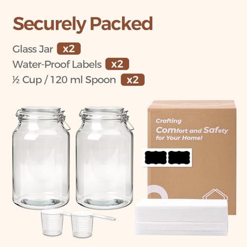 ComSaf Large Glass Jars with Airtight Lids 1.1 Gallon 2 Pack Wide Mouth | Flour sugar rice, Kombucha kimchi, Sourdough pickling, Pantry organization, Pickling fermenting, Cabinet organization - size: 138oz*2