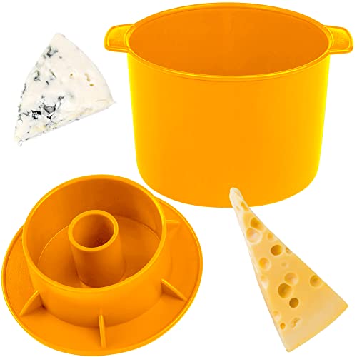 Cheese Mold for Cheese Making Cheese with Follower 1/2 gal Yello and Cotton Cheesecloth - Cheesemaking Supplies - Cheese Form Mold - Cheese Making Basket - Molde Para Queso Casero - Cheese Press