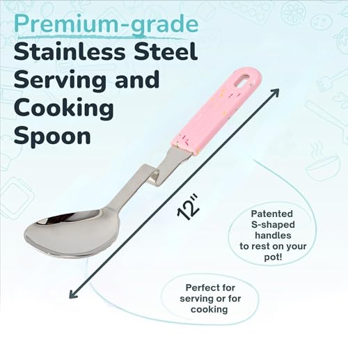 Souper Cubes + Lori Greiner No Mess Stainless Steel Cooking Spoon with Silicone Handle - Stainless Steel Serving Spoon No Mess Design Hooks on Side of Any Pot - Cotton Candy - color: Cotton Candy, size: Spoon 1-Pack