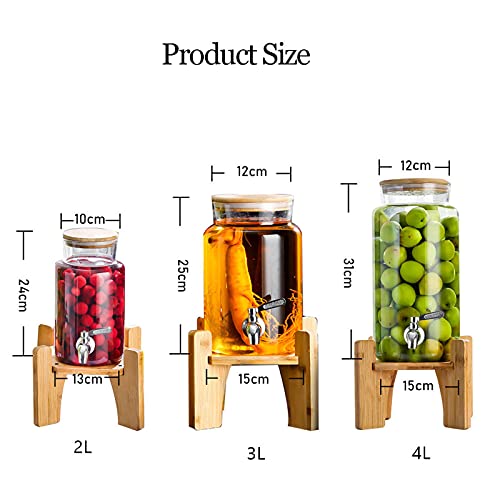 YYZYL Water Dispenser for Hot and Cold Beverage, 2/3/4L, Glass Drink Barrel Dispenser with Leak Free Spigot and Stand, Beverage Dispenser for Juice Kombucha Lemonade, Party Weddings Festival Supplies - size: 4L