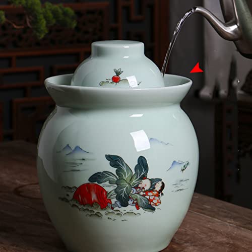 ZHOUXIAO Pickle Jar Ceramic Jar with Lid,Traditional Chinese Fermentation Kit Crock with Water Seal Airlock Lid, Fermentation Jar for Pickles,Kimchi,Sauerkraut,Kombucha Jar 1.5KG