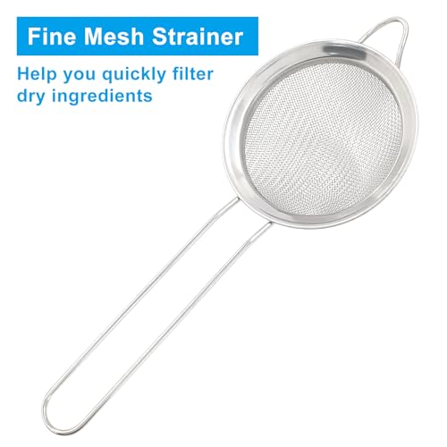 Piutouyar 8cm/3.15" Fine Mesh Strainers, Stainless Steel Kitchen Strainers, Heavy Duty Sieve Fine Mesh Colander Sieve Sifters Metal Colander for Sifting Flour, Pastas, Rice, Fruits, Tea