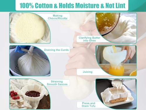 Olicity Cheese Cloths, 2Pack, Double-Layer, 20x20Inch, Reusable Grade 90 Cheese Cloth Bag for Straining, Hemmed Unbleached Cotton Precut Fine Mesh Muslin Cheesecloth for Juicing, Butter, Canning