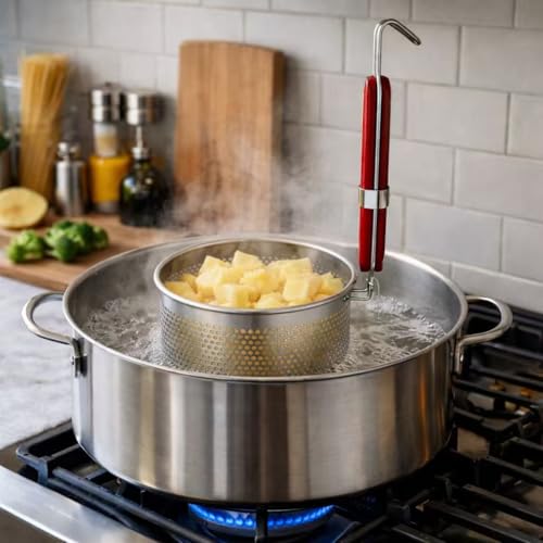 6PCs Mesh Pasta Basket Food Strainer Insert For Pot, Colander with Round Wooden Handle Stainless Steel Mesh Spider Strainer for Pasta Noodles Dumpling Vegetable - size: 5.5inch(diameter)