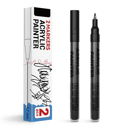 Acrylic Paint Pens Waterproof Markers 2 Black Permanent Marker Pens Acrylic Pens for Rock Painting Glass Stone Ceramic Metal Fabric Pebble Painting pens Craft Supplies - color: Black