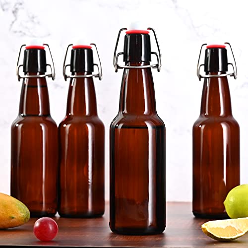 Amber Beer Bottles with Flip Caps, 12oz 10 Pack Glass Bottle with Swinging Top for Airtight Lids, Home Brewing and Fermentation Kombucha, Vanilla Extract, Beverage, Water, Kefir - size: 12 Ounces (10 Pack)
