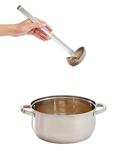 HIC Kitchen Oval Straining Ladle with Spout, 18/8 Stainless Steel, Stir, Scoop, Strain, Drain, and Serve, 3-Ounce Capacity - style: 2-in-1 Straining Ladle