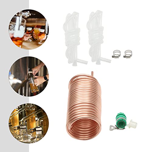 Copper Immersion Wort Chiller Coil, 26.24ft Silicone Hose Beer Brewing Cooler--Food Grade Copper, Fast Cooling, Universal Garden Hose Fitting, Easy Clean, for Homebrew, Kitchen & Outdoor, 7.87*3.94in