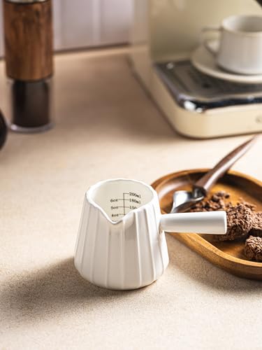 Espresso Cups Ceramic, 200ML Espresso Measuring Cup with Handle, Expresso Shots Cups with Scale, Espresso Accessories, White - color: B-White