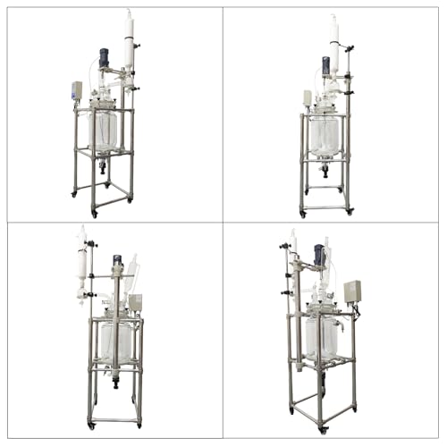20L Double-Layer Glass Reactor Lab Jacketed Glass Reactor with Digital Display & Stepless Speed Regulation, Chemical Reaction Vessel for Chemical Reaction, Distillation and Synthesis