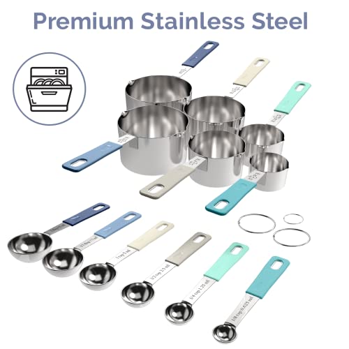 CuttleLab 22-Piece Stainless Steel Measuring Cups and Spoons Set, Tad Dash Pinch Smidgen Drop Mini Measuring Spoons, Measuring Stick Leveler, Measurement Conversion Chart Fridge Magnet, (Farmhouse) - color: Farmhouse
