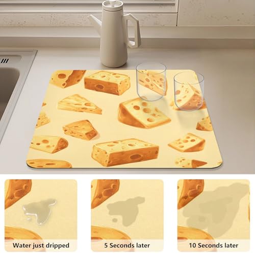 Yellow Cheese Dish Drying Mat for Kitchen Counter, Medium Drainer Mats with Non-slip Rubber Backed, Dish Drainer Rack Mats for Coffee Maker Coffee Pot - size: 19.7" x 15.7"