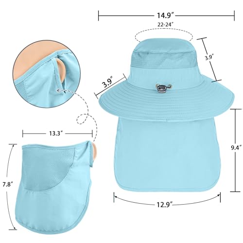 Sun Hats for Men Women Fishing Hat UPF 50+ Breathable Wide Brim Bucket Hats Summer UV Protection Safari Hat with Neck Flap - color: Blue (With Face Cover)