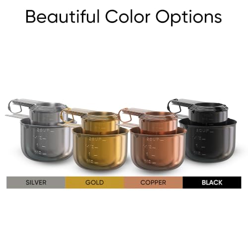 Color Up Measuring Cup Set, 8 Piece – Includes 2 Cup, Gold Finish, Stainless Steel, Accurate for Wet & Dry Ingredients, Embossed Markings, Easy-Pour Spouts, Dishwasher-Safe, Kitchen Essential - color: Gold