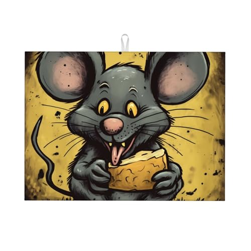 Rat Eats A Piece Of Cheese Dish Drying Mat For Kitchen Counter Absorbent Reversible Drying Mats Microfiber Kitchen Countertop Protector Dishes Drying Pad Extra Large 18"X24" Dish Mat