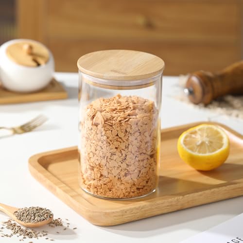 6-Pack Glass Storage Jars with Bamboo Lids Single 32 fl oz/950ml, Glass Canister Set, Airtight Containers for Kitchen Dry Goods, Coffee, Tea, Sugar,Flour,Candy, Cookie, Pasta - color: clear-round-6pcs-32oz