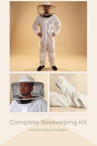3-Layer Ventilated Bee Suit for Men and Women, Protective Beekeeping Suit with Bee Gloves and Detachable Fencing Veil, YKK Brass Zippers (Small) - size: Small
