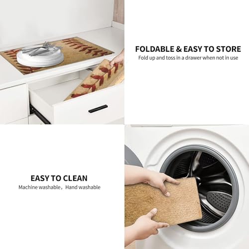 Baseball Dish Drying Mat for Kitchen Counter 18 x 24 inch Baseball Theme Dish Drainer Rack Mats with Hanging Loop Classic Ball Dishes Drainer Pads Retro Balls Grain Drying Pad for Countertop - color: red beige