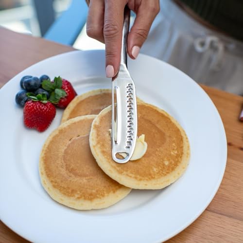 Ready Butter Pro 3-in-1 18/10 Stainless Steel Butter Knife & Cheese Slicer | Balanced 6" handle, beveled edge slices cheese, serrated edge, grate and curl, extra-sharp micro graters, spreads cold butter - style: Ready Butter Pro