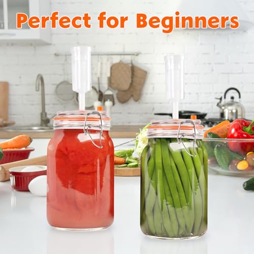 1.5 Liter Fermentation Jars with Airlocks & Lids, Glass Fermenting Kit with 2 Wooden Sticks, Fermentation Kit for Pickles, Mead, Cider and More, 2 Pcs