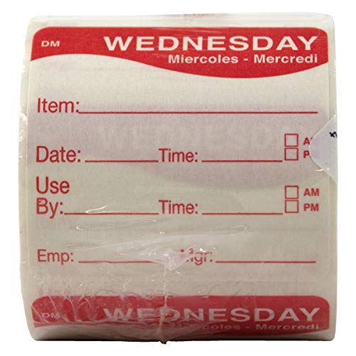 DayMark Safety Systems - IT110053-3-WED IT1100533 DayMark DissolveMark Day of the Week 2" x 2" Dissolvable Label, Item/Date/Use, Red (Pack of 250) - style: Wednesday