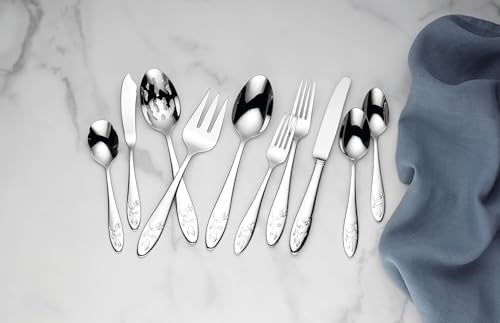 Lenox Silverware Set For 12, Butterfly Meadow 65-Piece Flatware Set, Service For 12, 18/10 Stainless Steel, Dishwasher Safe, Butterfly and Flower Motif, Includes Serving Utensils (Silver, 65 Piece) - style: 65-Piece Flatwate Set