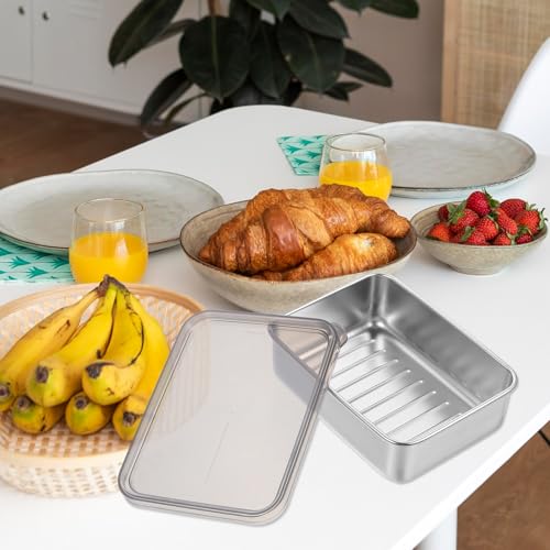 ULTECHNOVO Stainless Steel Cheese Keeper Box for Refrigerator Airtight Food Storage Container for Butter Sliced Cheese Ham and Sausage Freshness Preserving Stylish and Practical Design