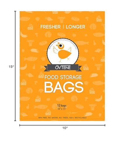 Food Storage Bags for Cheese, Meat, and Produce - Keeps Food Fresher Longer (12 Large Bags 10”x15”)