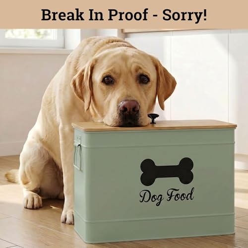 Dog Food Container Airtight Bamboo Lid 15-20 lb Sturdy Metal Handle 70 Cups | Pet Jar For Dogs up to 100lbs, Airtight Bamboo Lid, Sturdy Comfortable Metal Handle, Powder Coated Iron, Kibble Storage Bin - color: Sage Green