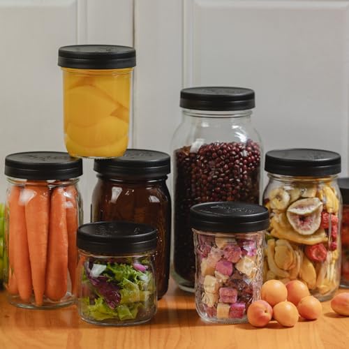 Yodecy 4 Pcs 32 oz Amber Wide Mouth Mason Jars With Airtight Lids and Black Plastic Lids, Canning Jars for Overnight Oats, Food Storage and More - color: amber