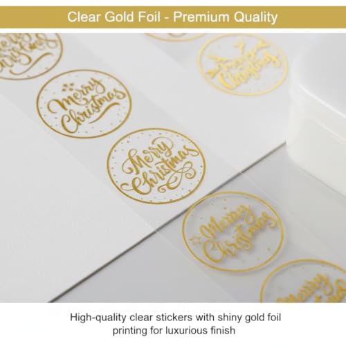 500pcs Christmas Stickers Clear Gold Foil Merry Christmas Stickers Packaging Labels for Small Business Envelope Seals Holiday Gift Box Birthday Party Favors - color: 500pcs- Gold Foil Merry Christmas
