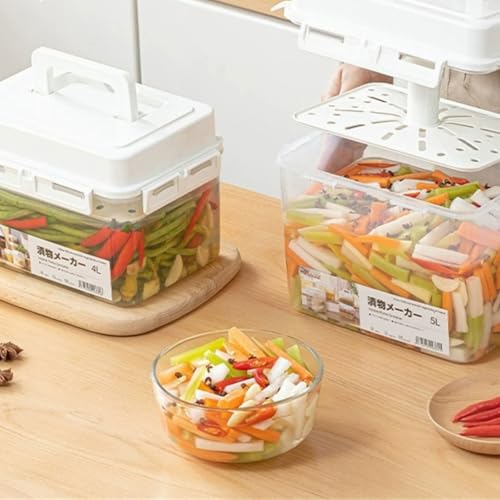 Plastics Pickle Jar with Handle Kimchi Press and Fermentation Box Sealed Container Kitchens Food Storage Organizers - color: 5