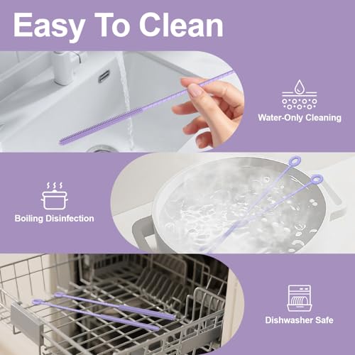 YOTIME Silicone Straw Cleaner Brush, 2 Pcs Reusable Straw Brush(6mm+9mm) for Cleaning Narrow & Wide Straws, Tumblers, Purple - color: Purple