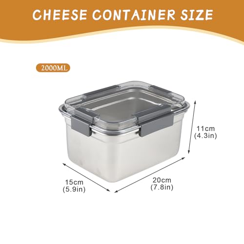 Cheese Container for Refrigerator,Cheese Stainless Steel Container with Lids,Deli Meat Saver, Non Toxic Airtight Storage Container for Stackable Sliced Grated,Shredded,Cheddar Cheeses Holder - size: Medium