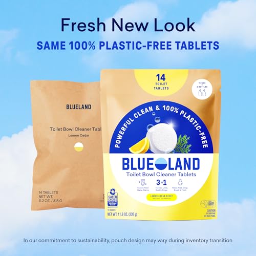 BLUELAND Toilet Bowl Cleaner Tablets, 14 Count (Pack of 1), Lemon Cedar, Plastic-Free, No Harsh Chemicals, Plant-Based, Septic-Safe, Removes Lime, Rust, Hard Water and Toilet Ring Stains - size: 14 Count (Pack of 1)