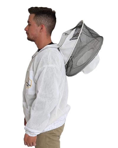 Ventilated Bee Jacket for Men and Women with Gloves and Detachable Round Veil, 3-Layer Beekeeping Jacket, YKK Brass Zippers (X-Large) - size: X-large