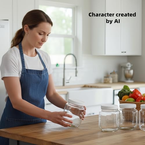 Half Gallon Glass Jars with Lids, 4 Pcs 64 oz Extra Wide Mouth Glass Storage Jars, Plastic Lids with Silicone Rings, for Pantry Organization, Fermentation, Pickling, Dry Food, Flour, Rice
