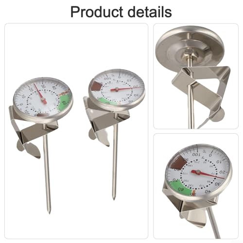 2 Pack Milk Frothing Thermometer Coffee Steel Probe Type with Clip Latte Chocolate from 30 to 210f Gadget Pitcher